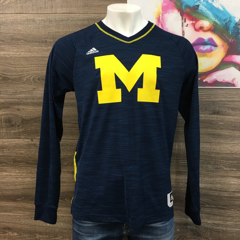 Adidas Michigan Wolverines Long Sleeve Basketball Pullover Mens XL Blue‎ Yellow